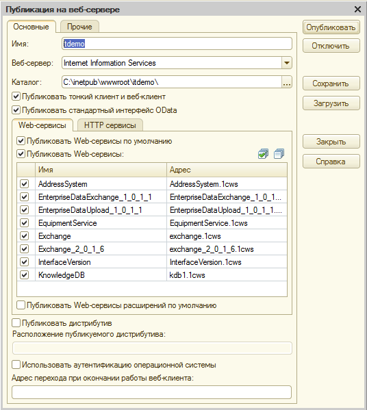 Окно публикации